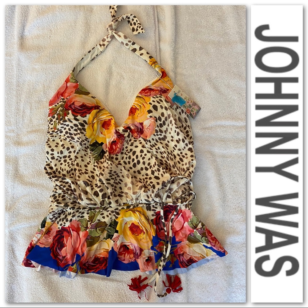 Johnny Was Oksana Leopard Floral Print Halter Wrap Tankini Top - Picture 12 of 12